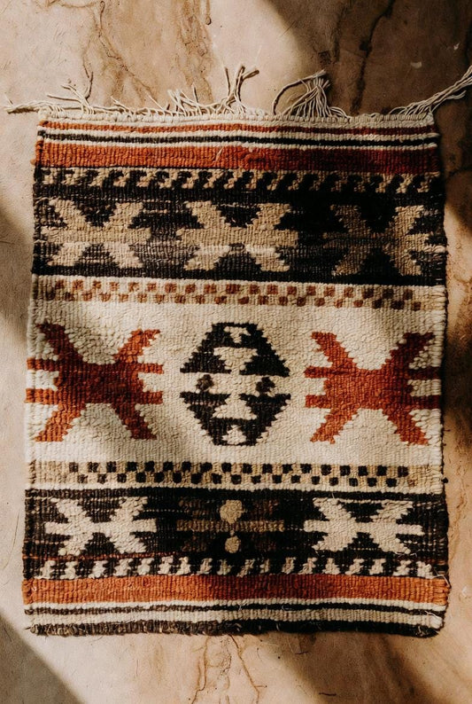 Handwoven Tribal Accent Rug – Rust, Black & Ivory, Boho Style