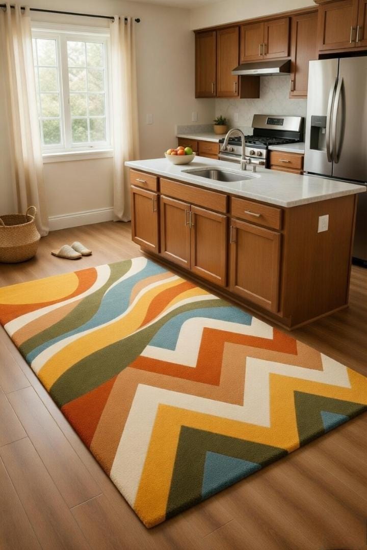 Abstract Geometric Wool Blend Area Rug – Retro Mid-Century Modern Boho Carpet