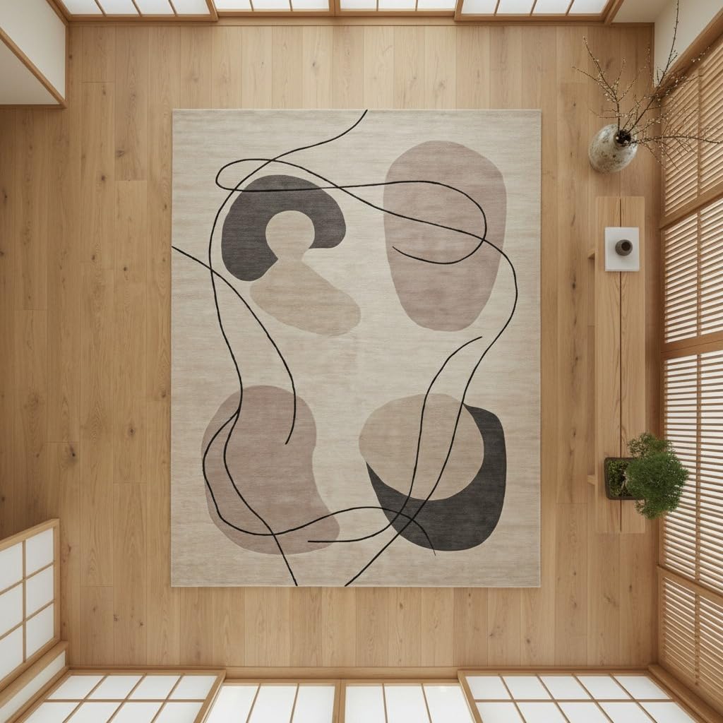 Hand Tufted Multicolor Wool Accent Rug – Abstract Line Pattern Soft Cozy Carpet for Reading Nooks, Bedside Corners & Modern Home Decor – 2x2 Feet Rectangular