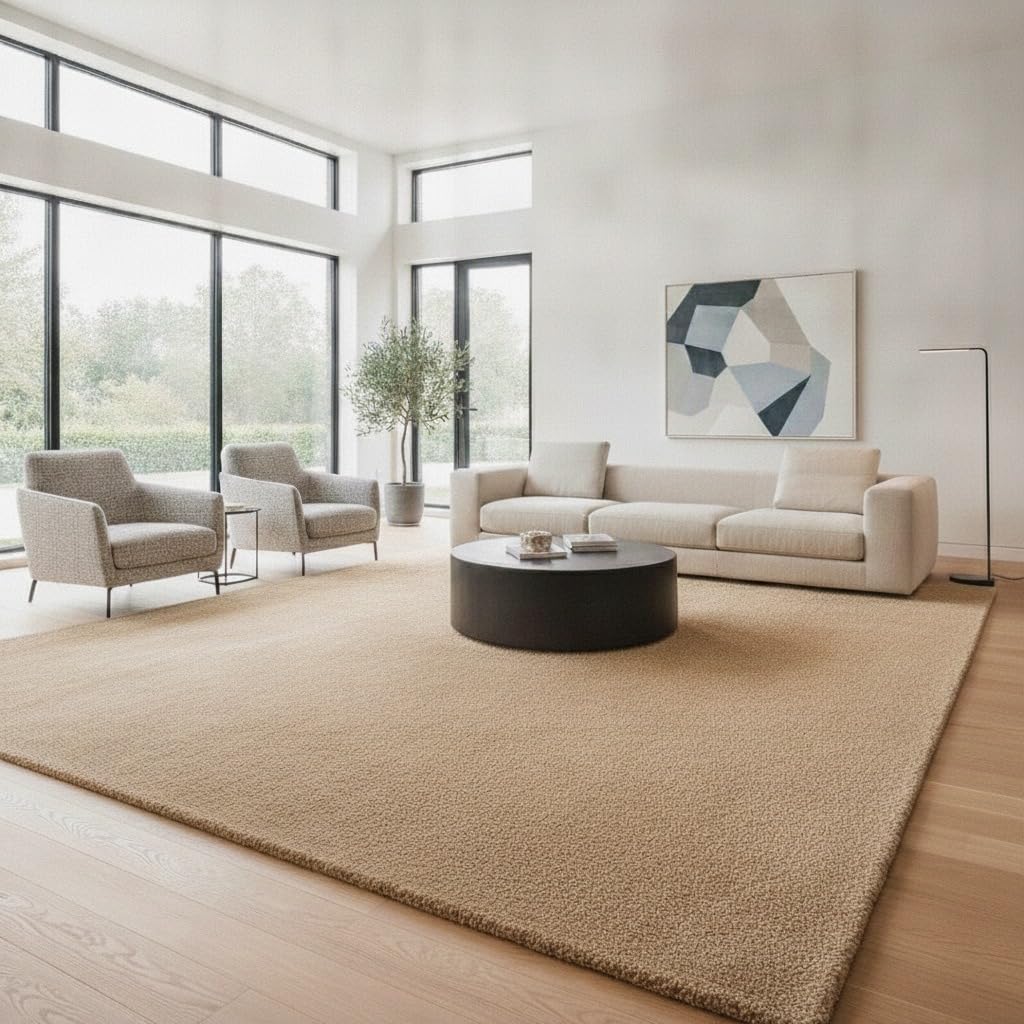 9x12 Feet - Hand-Tufted Wool Area Rug Solid Pattern Soft Textured Indoor Contemporary Carpet for Living Room, Dining Room, Office & Home Decor