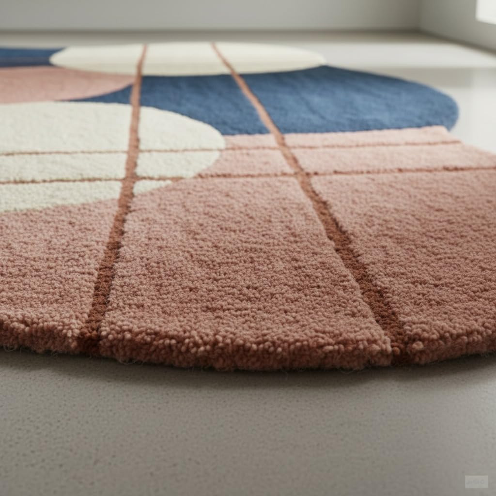 Hand Tufted Wool Irregular Geometric Accent Rug 2x2 ft | Soft Decorative Mini Carpet for Reading Nook, Side Table & Cozy Home Corners