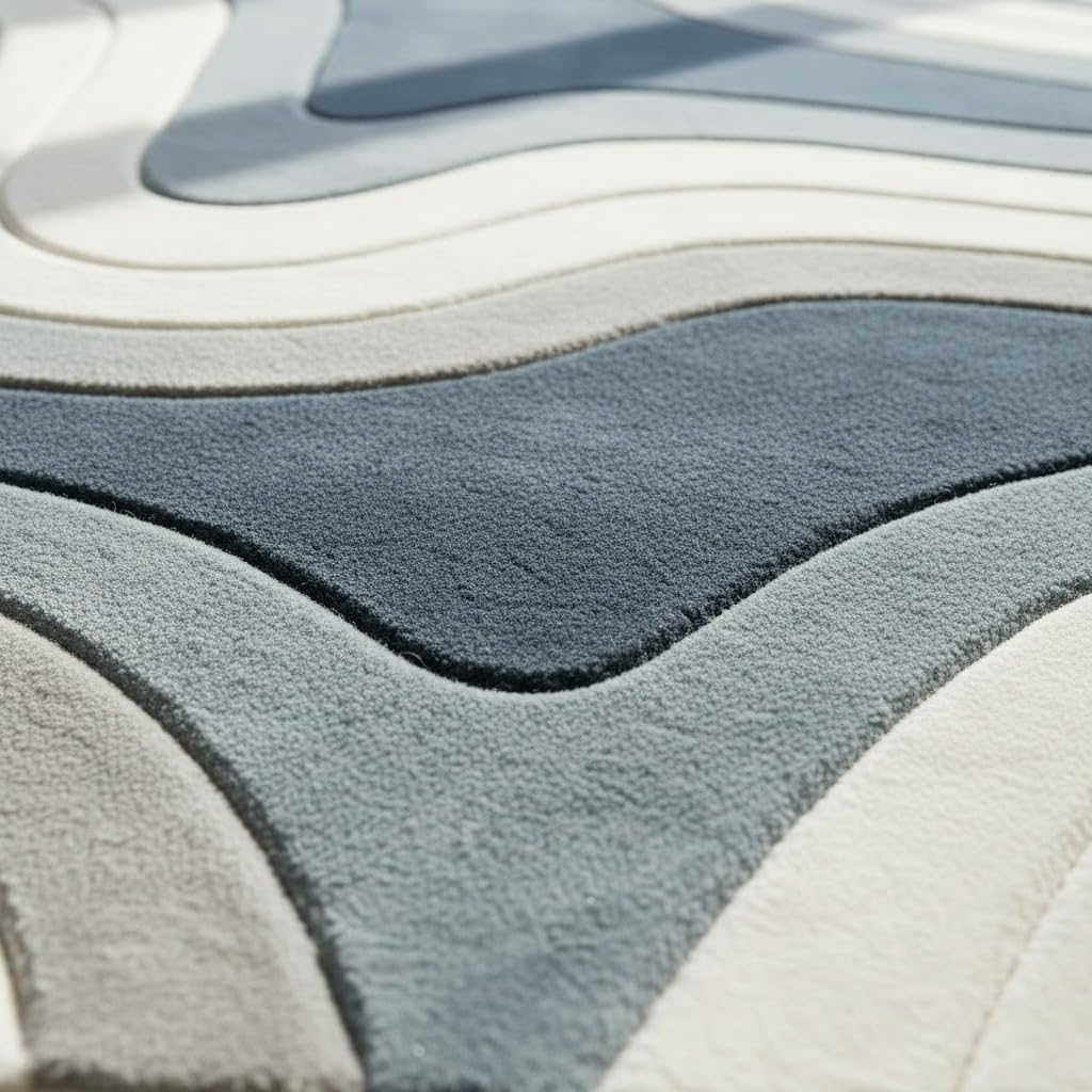 Hand Tufted Mini Wool Accent Rug 2x2 Feet – Multicolor Wave Pattern Soft Plush Carpet | Cozy Reading Nook, Bedside, Entryway & Compact Home Decor Rug