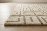 Hand Tufted Wool 2x2 Feet Accent Rug in Beige & Brown Abstract Geometric Pattern Soft Cozy Carpet for Reading Nooks, Bedside Corners & Small Lounge Spaces