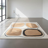Hand Tufted Wool Accent Rug 2x2 ft – Cream & Brown Abstract Pebble Pattern Soft Cozy Accent Rug for Reading Nook, Entryway & Small Home Spaces