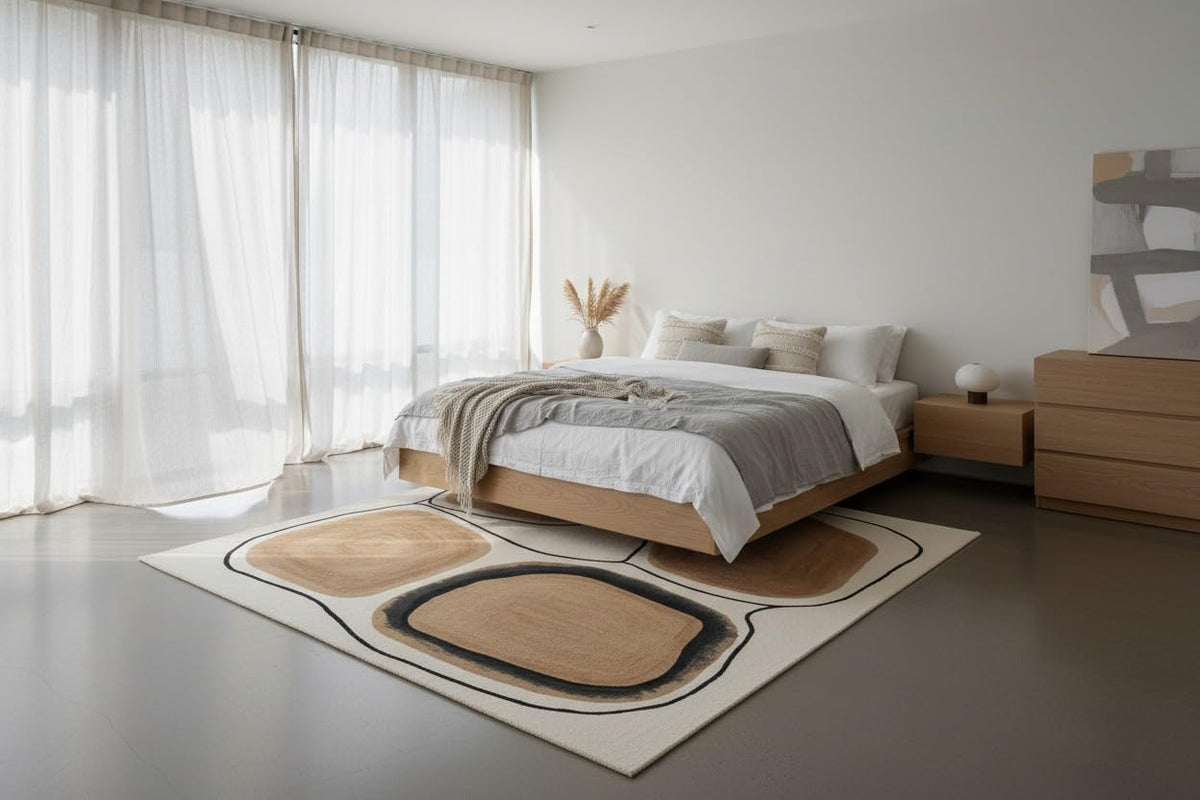 Hand Tufted Wool Accent Rug 2x2 ft – Cream & Brown Abstract Pebble Pattern Soft Cozy Accent Rug for Reading Nook, Entryway & Small Home Spaces