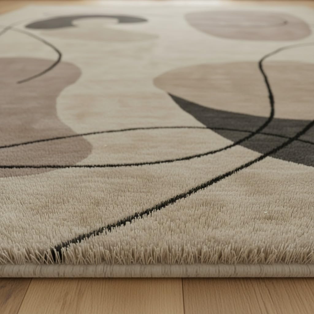 Hand Tufted Multicolor Wool Accent Rug – Abstract Line Pattern Soft Cozy Carpet for Reading Nooks, Bedside Corners & Modern Home Decor – 2x2 Feet Rectangular