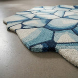 2x2 Feet Modern Abstract Ice Stone Shaped Hand-Tufted Wool Area Rug, Blue & Ivory Irregular Contemporary Artistic Carpet Living Room Lounge Home Decor