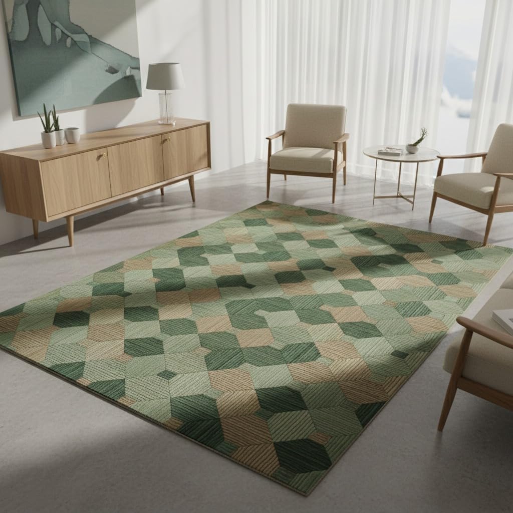 2x2 Feet Rectangular Wool Hand Tufted Geometric Accent Rug – Soft Mini Statement Carpet for Entryway, Reading Nook & Compact Home Décor