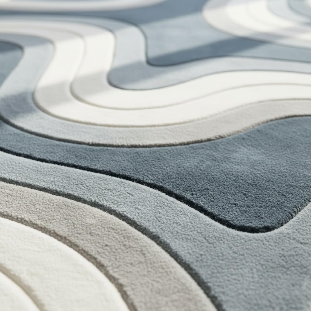 Hand Tufted Mini Wool Accent Rug 2x2 Feet – Multicolor Wave Pattern Soft Plush Carpet | Cozy Reading Nook, Bedside, Entryway & Compact Home Decor Rug