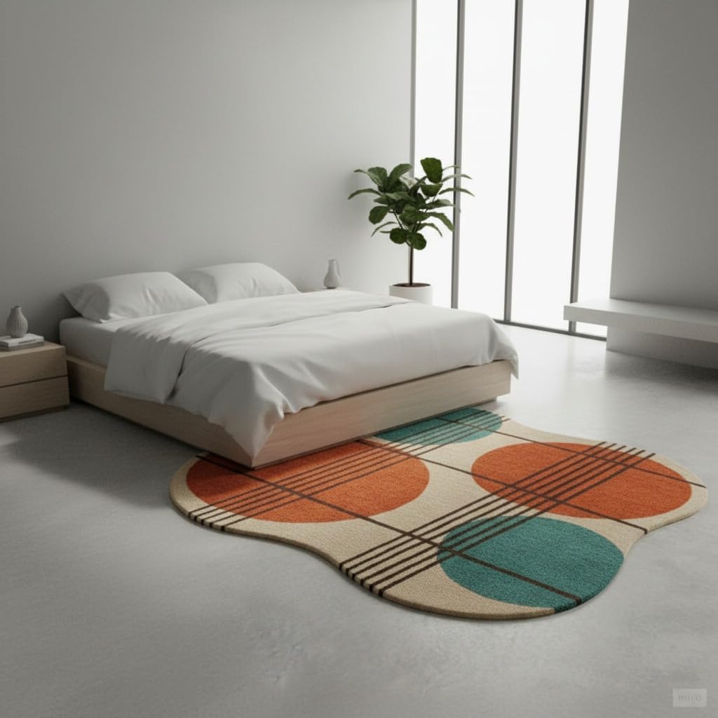2x2 Feet Rectangular Hand Tufted Wool Accent Rug – Abstract Geometric Design Soft Cozy Mini Area Rug for Reading Nook, Study Corner & Compact Modern Decor