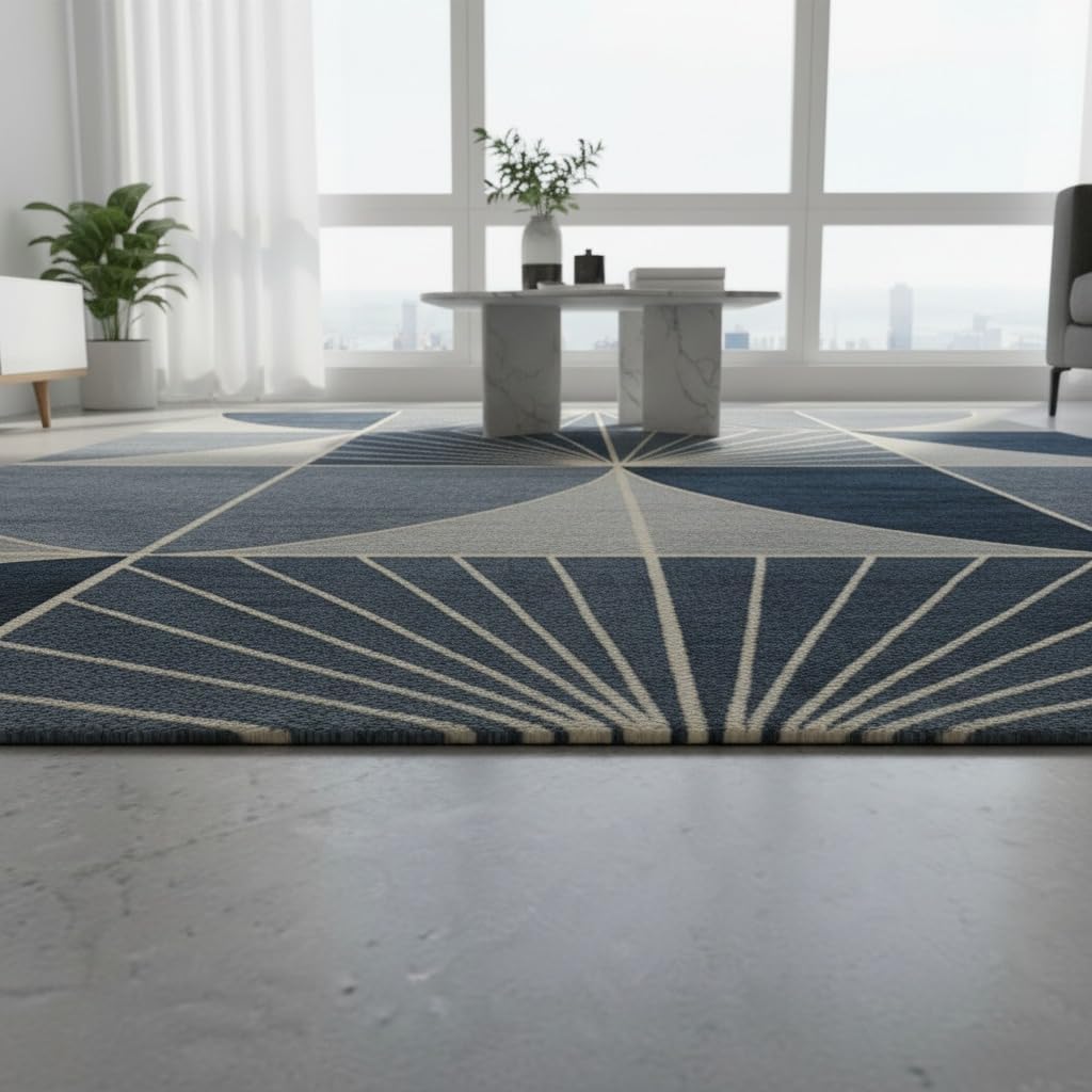 2x2 Feet Rectangular – Blue Grey Hand Tufted Wool Accent Rug for Reading Nook, Bedside, Cozy Corner & Modern Home Decor