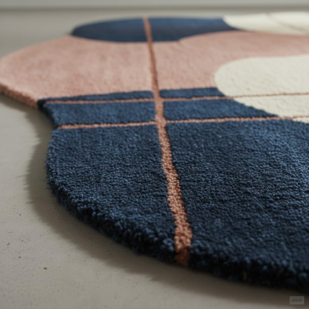 Hand Tufted Wool Irregular Geometric Accent Rug 2x2 ft | Soft Decorative Mini Carpet for Reading Nook, Side Table & Cozy Home Corners