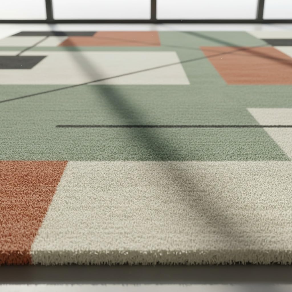 2x2 Feet Rectangular Hand Tufted Multicolor Wool Geometric Block Pattern Accent Rug | Soft Cozy Mini Area Rug for Reading Nook, Bedroom Corner & Office Decor