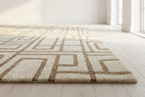Hand Tufted Wool 2x2 Feet Accent Rug in Beige & Brown Abstract Geometric Pattern Soft Cozy Carpet for Reading Nooks, Bedside Corners & Small Lounge Spaces