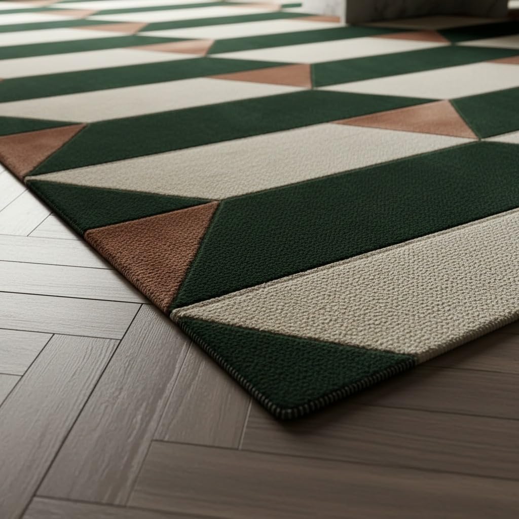 2x2 Feet Rectangular – Hand Tufted Multicolor Wool Accent Rug Geometric Tile Pattern Soft Durable Minimalist Carpet for Entryways, Bedside Corners, Reading Nooks & Modern Home Decor