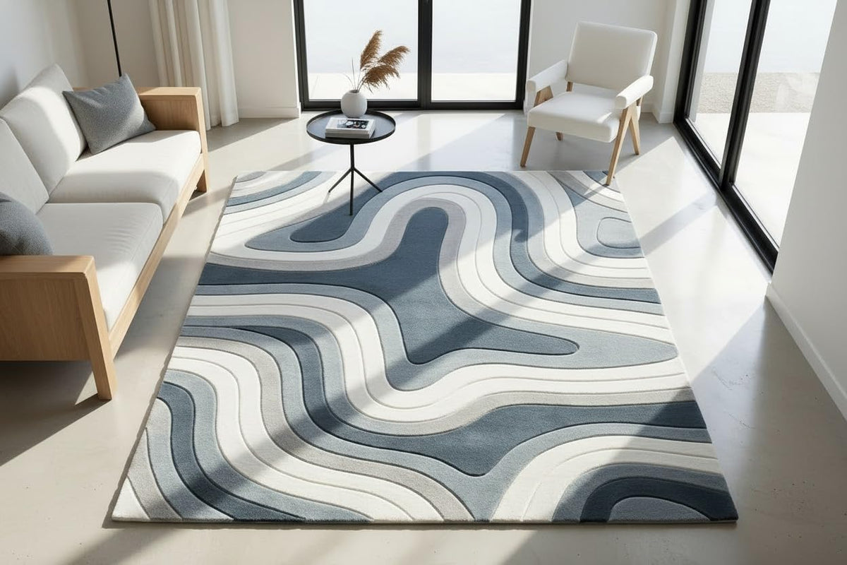 Hand Tufted Mini Wool Accent Rug 2x2 Feet – Multicolor Wave Pattern Soft Plush Carpet | Cozy Reading Nook, Bedside, Entryway & Compact Home Decor Rug