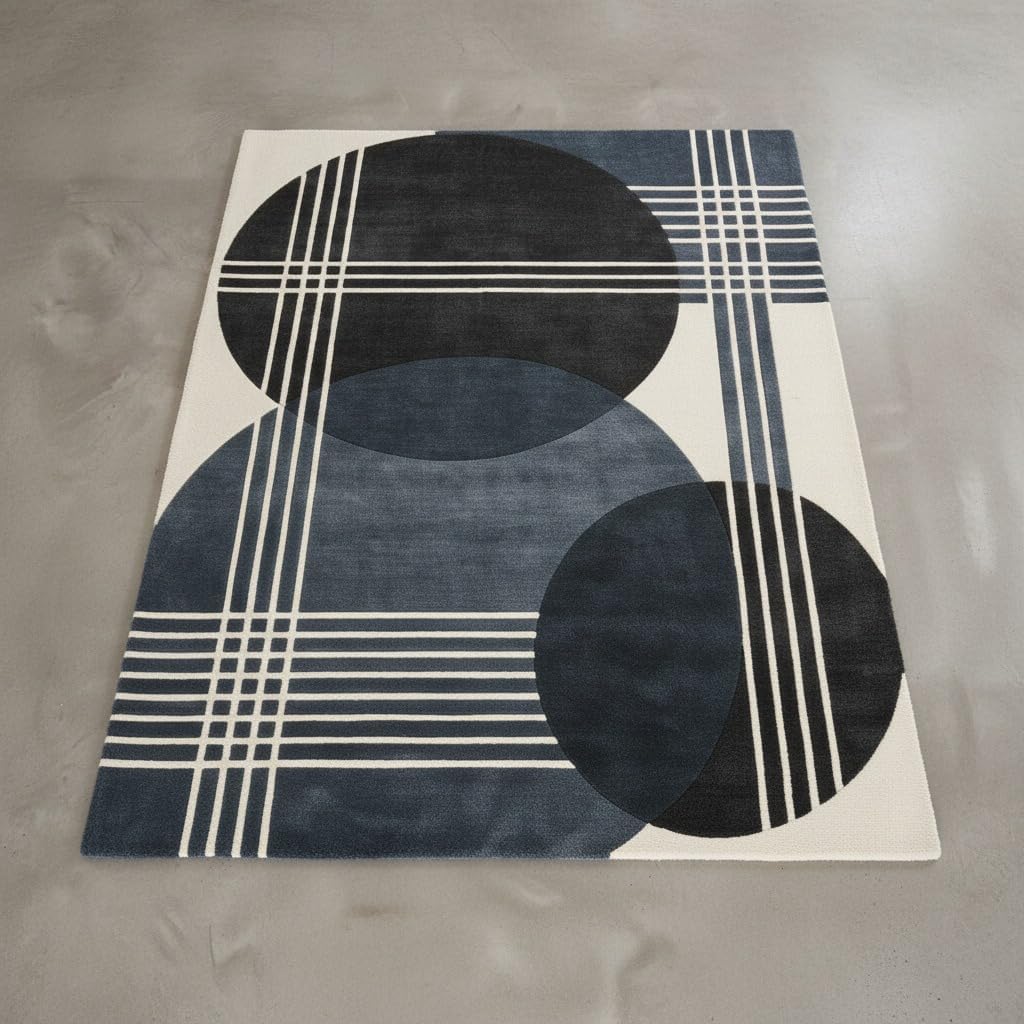 Hand Tufted Wool Accent Rug 2x2 Feet Rectangular – Geometric Soft Carpet for Reading Nook, Entryway & Cozy Corners