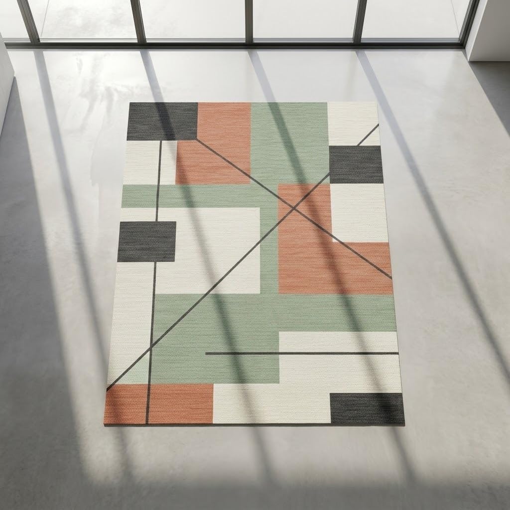 2x2 Feet Rectangular Hand Tufted Multicolor Wool Geometric Block Pattern Accent Rug | Soft Cozy Mini Area Rug for Reading Nook, Bedroom Corner & Office Decor
