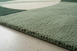2x2 Ft Hand Tufted Wool Accent Rug in Green Black & White – Minimalist Soft Rug for Reading Nook, Study Corner & Compact Spaces