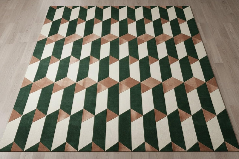 2x2 Feet Rectangular – Hand Tufted Multicolor Wool Accent Rug Geometric Tile Pattern Soft Durable Minimalist Carpet for Entryways, Bedside Corners, Reading Nooks & Modern Home Decor