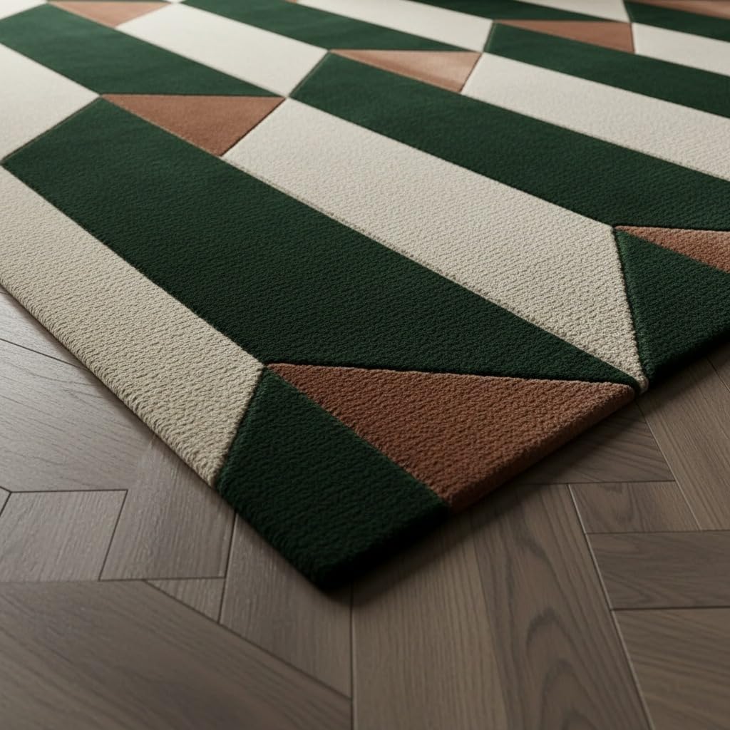 2x2 Feet Rectangular – Hand Tufted Multicolor Wool Accent Rug Geometric Tile Pattern Soft Durable Minimalist Carpet for Entryways, Bedside Corners, Reading Nooks & Modern Home Decor