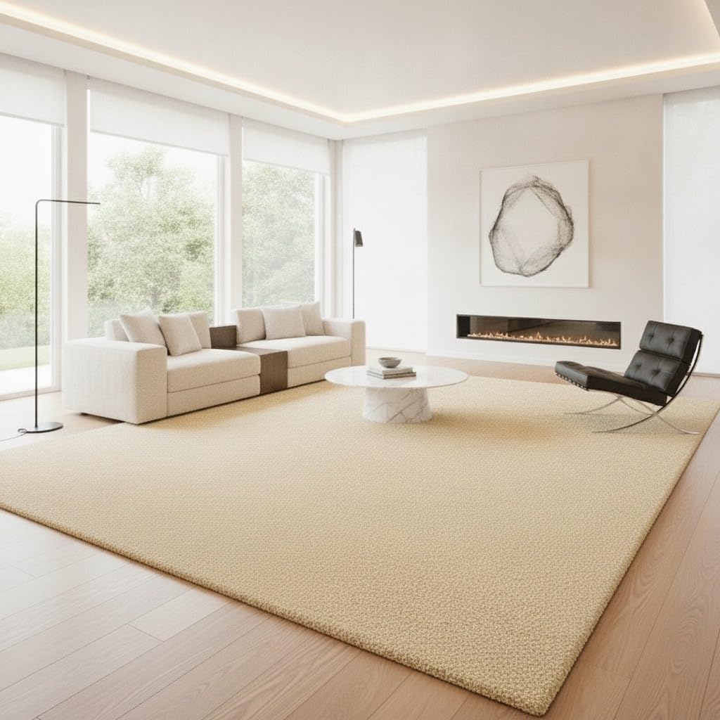 9x12 Feet - Hand-Tufted Wool Area Rug Solid Pattern Soft Textured Indoor Contemporary Carpet for Living Room, Dining Room, Office & Home Decor