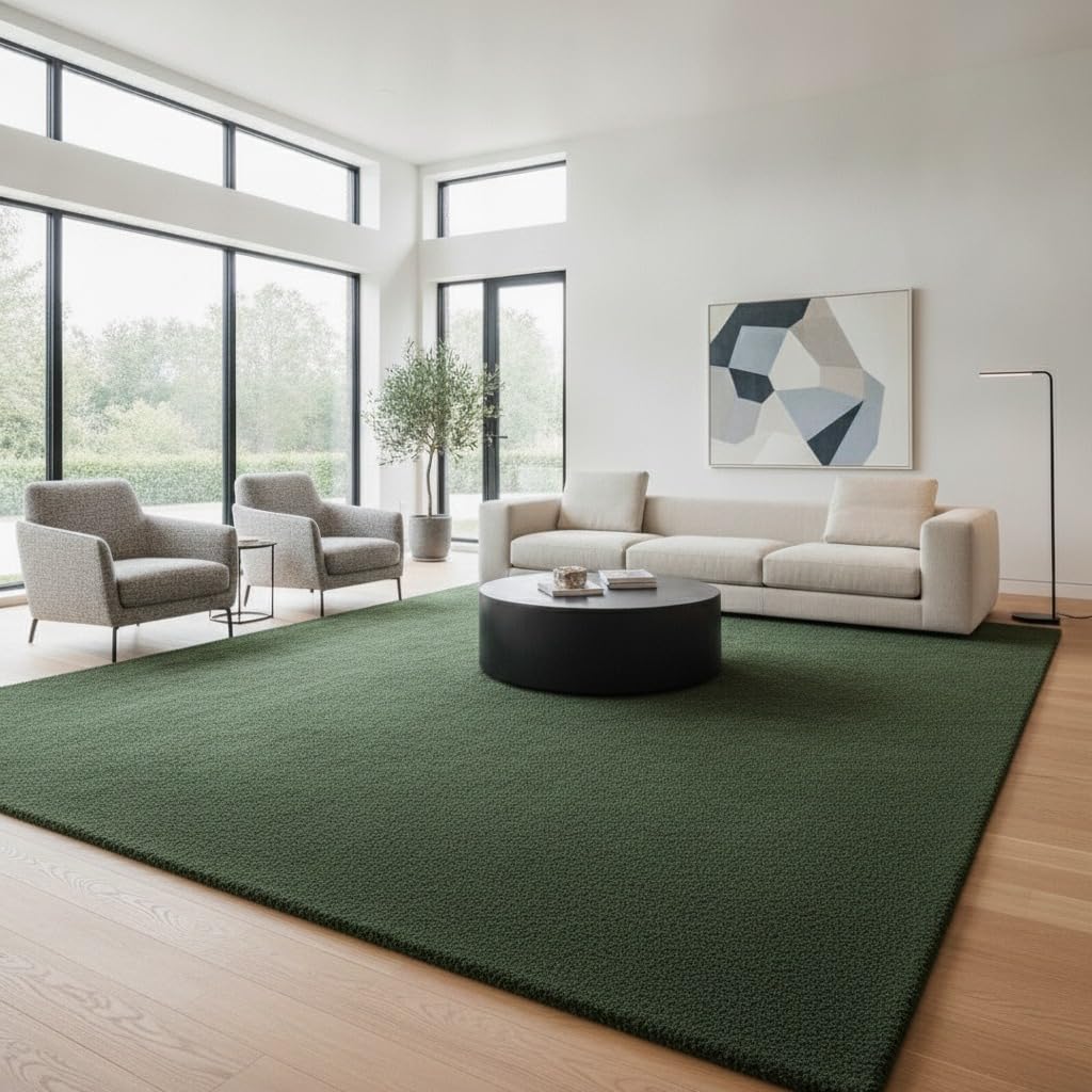 9x12 Feet - Hand-Tufted Wool Area Rug Solid Pattern Soft Textured Indoor Contemporary Carpet for Living Room, Dining Room, Office & Home Decor