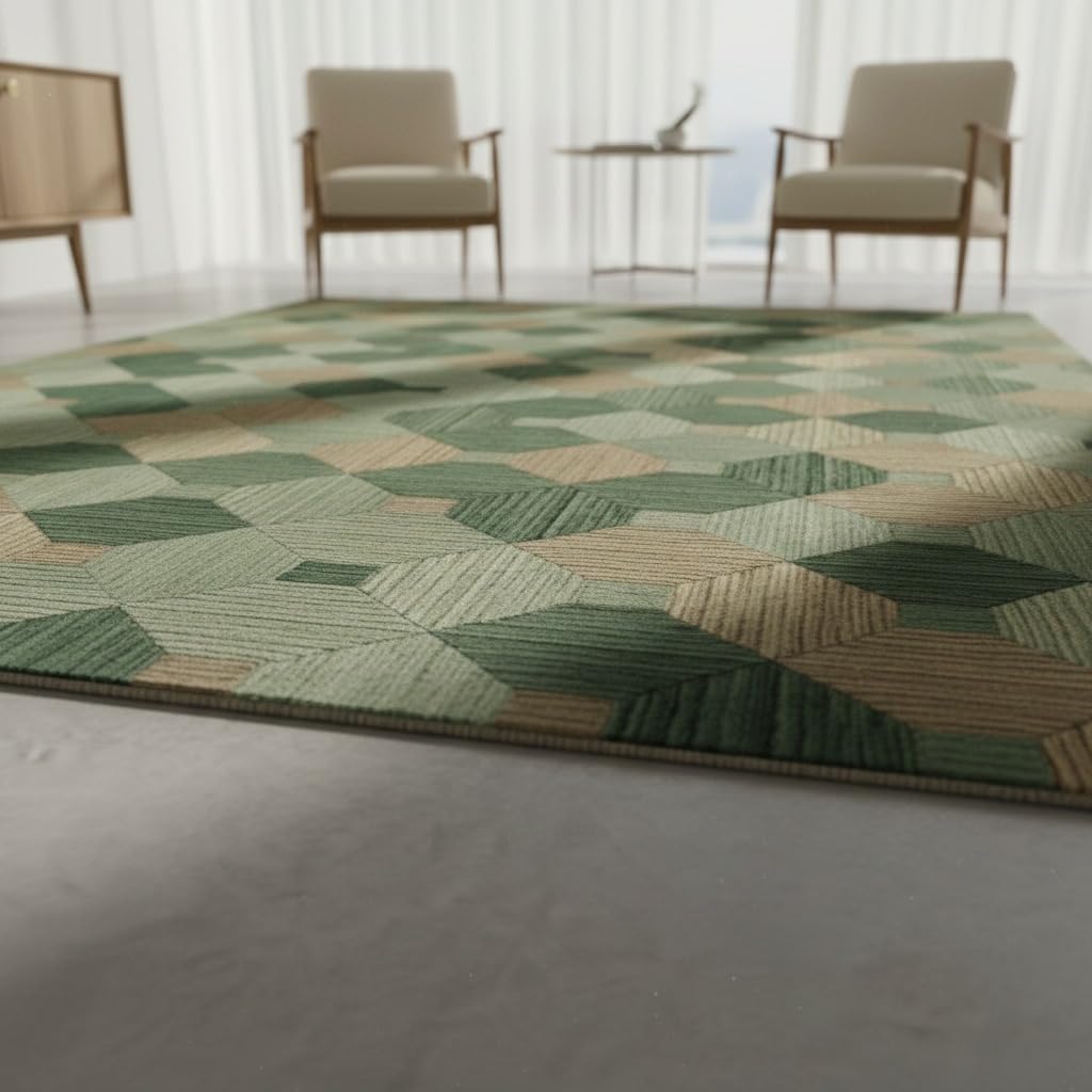 2x2 Feet Rectangular Wool Hand Tufted Geometric Accent Rug – Soft Mini Statement Carpet for Entryway, Reading Nook & Compact Home Décor