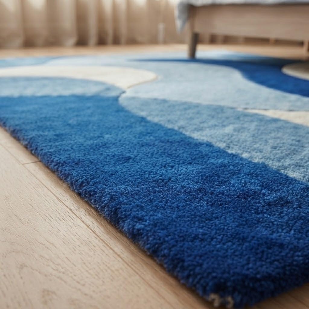 5X7 Feet - Abstract Geometric Wool Area Rug Hand-Tufted Modern Curved Lines Plush Contemporary Carpet for Home Floor Covering