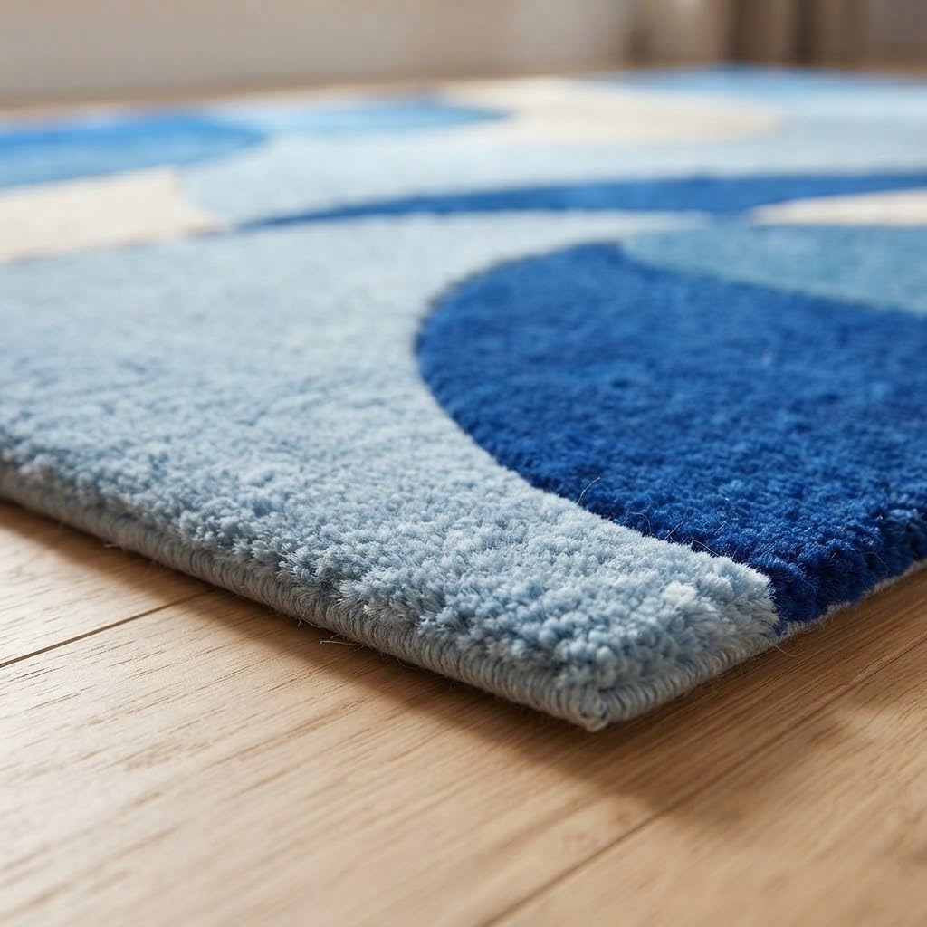 5X7 Feet - Abstract Geometric Wool Area Rug Hand-Tufted Modern Curved Lines Plush Contemporary Carpet for Home Floor Covering