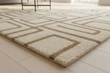 Hand Tufted Wool 2x2 Feet Accent Rug in Beige & Brown Abstract Geometric Pattern Soft Cozy Carpet for Reading Nooks, Bedside Corners & Small Lounge Spaces