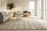 Hand Tufted Wool 2x2 Feet Accent Rug in Beige & Brown Abstract Geometric Pattern Soft Cozy Carpet for Reading Nooks, Bedside Corners & Small Lounge Spaces
