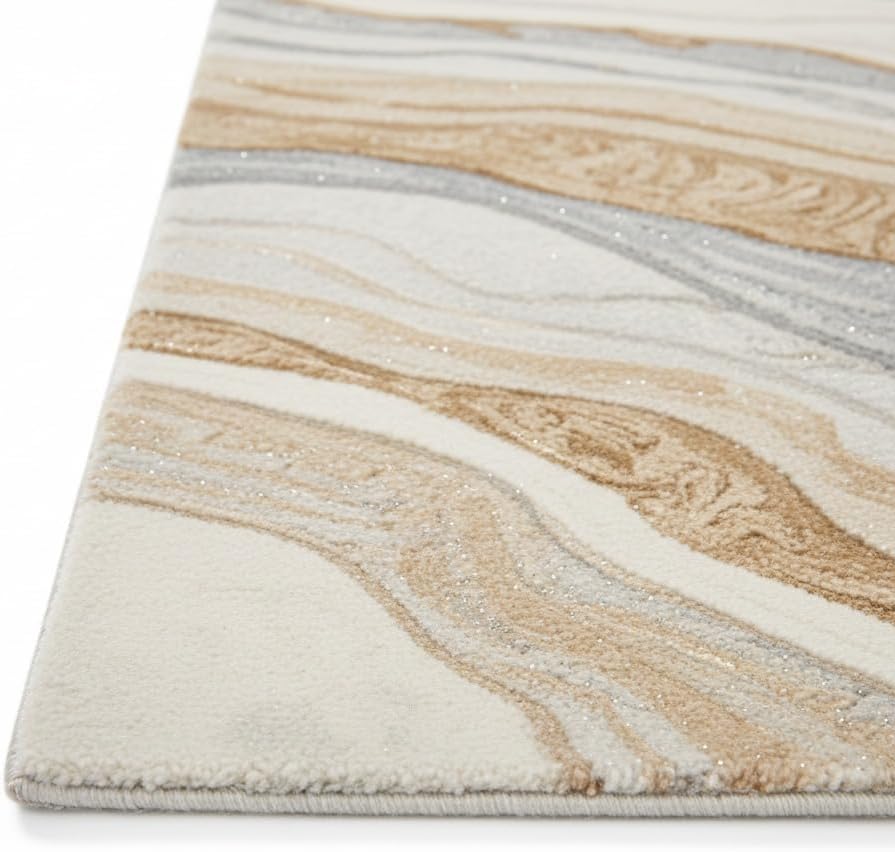5x8 Feet Hand-Tufted Wool Area Rug Abstract Marble Wave Pattern Modern Neutral Beige Grey Ivory Handmade Contemporary Carpet for Living Room & Home Decor