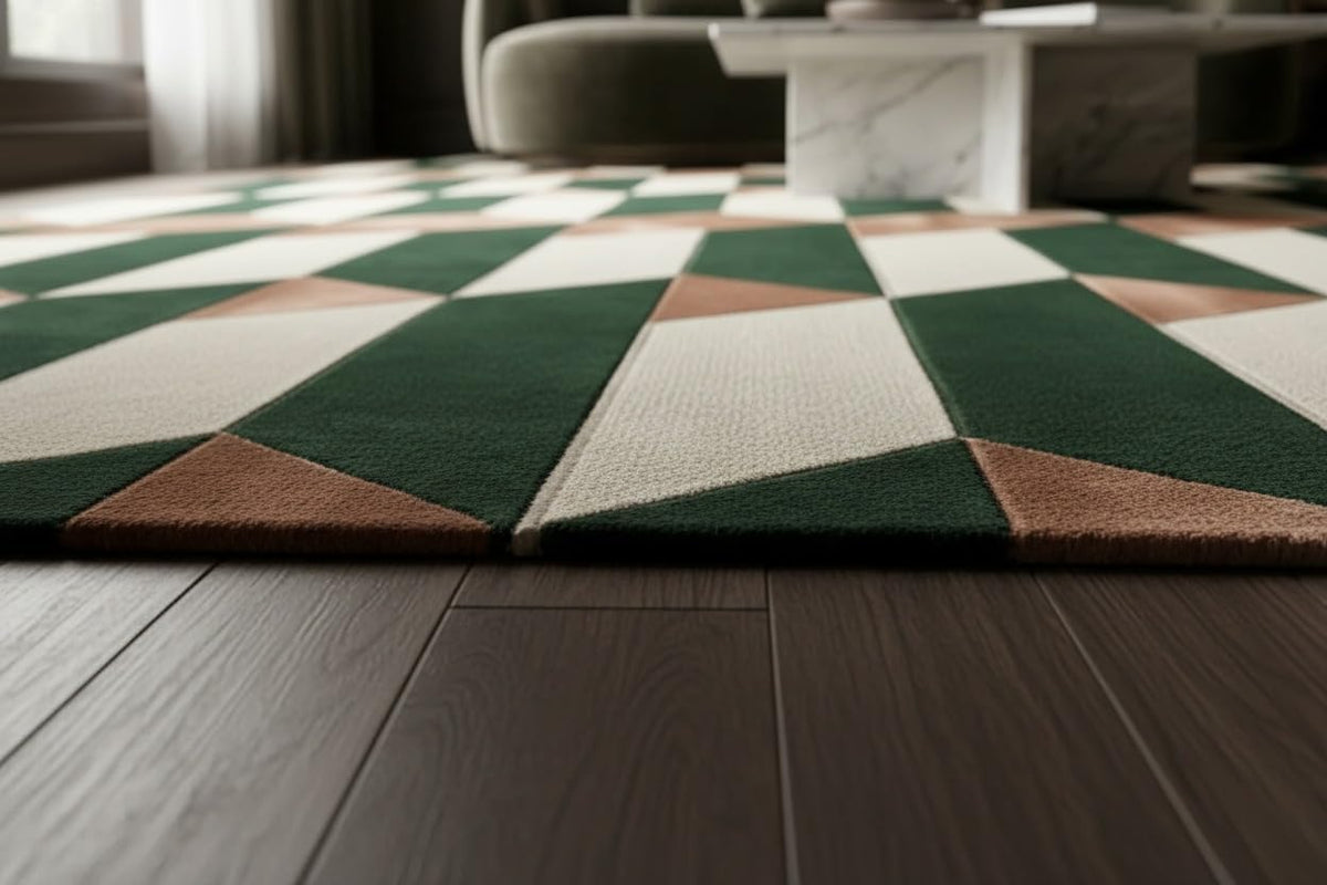 2x2 Feet Rectangular – Hand Tufted Multicolor Wool Accent Rug Geometric Tile Pattern Soft Durable Minimalist Carpet for Entryways, Bedside Corners, Reading Nooks & Modern Home Decor