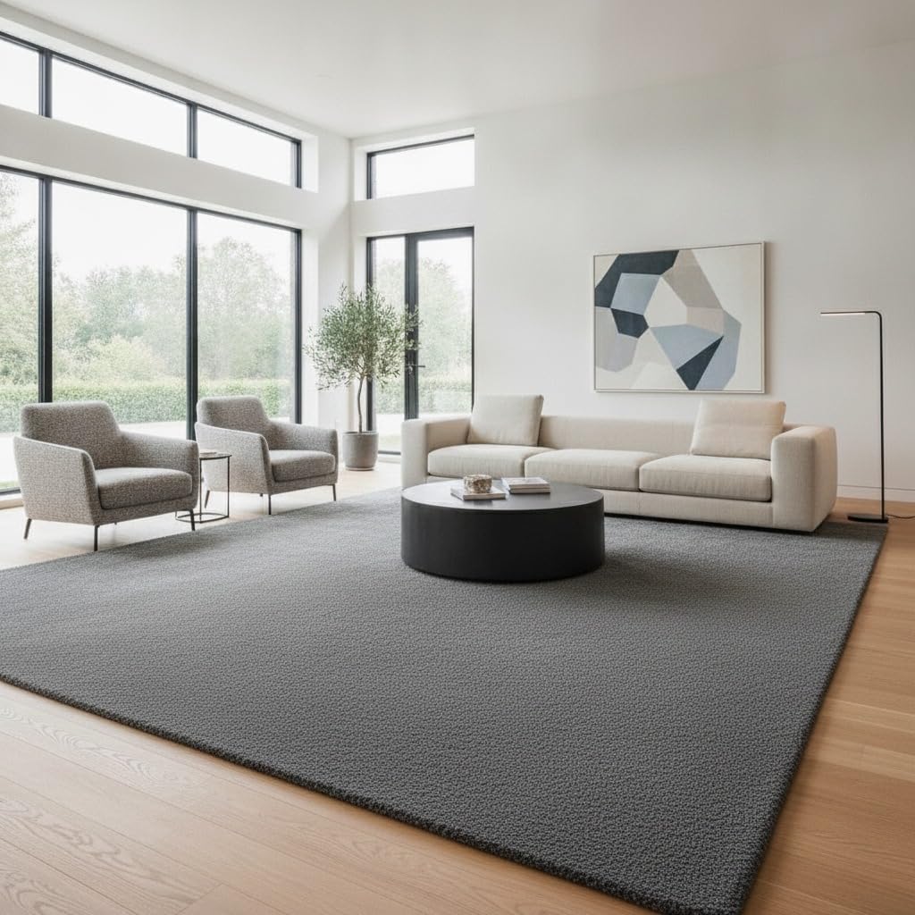 9x12 Feet - Hand-Tufted Wool Area Rug Solid Pattern Soft Textured Indoor Contemporary Carpet for Living Room, Dining Room, Office & Home Decor