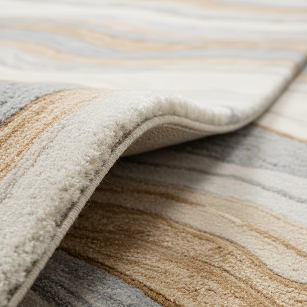 5x8 Feet Hand-Tufted Wool Area Rug Abstract Marble Wave Pattern Modern Neutral Beige Grey Ivory Handmade Contemporary Carpet for Living Room & Home Decor
