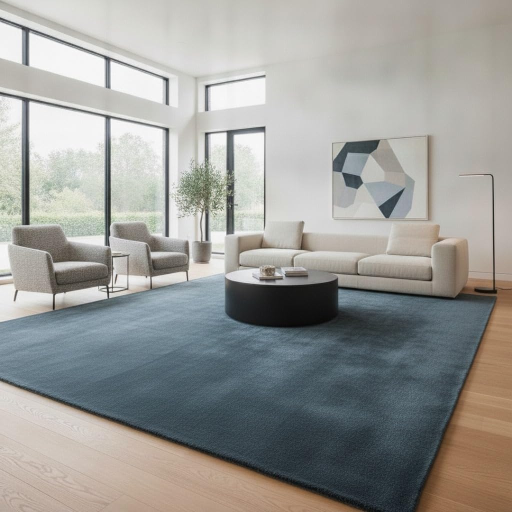 9x12 Feet - Hand-Tufted Wool Area Rug Solid Pattern Soft Textured Indoor Contemporary Carpet for Living Room, Dining Room, Office & Home Decor