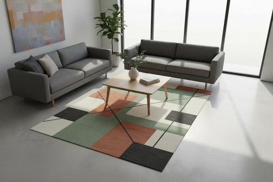 2x2 Feet Rectangular Hand Tufted Multicolor Wool Geometric Block Pattern Accent Rug | Soft Cozy Mini Area Rug for Reading Nook, Bedroom Corner & Office Decor