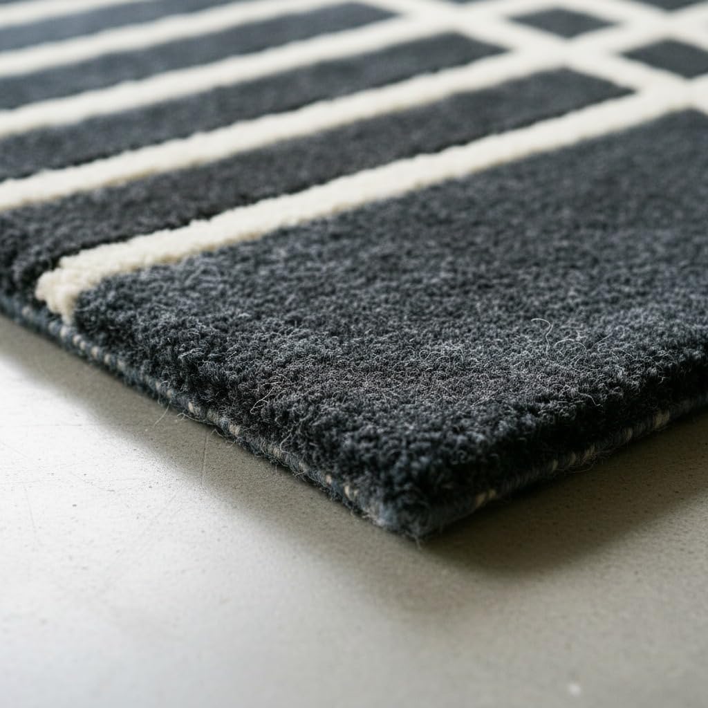 Hand Tufted Wool Accent Rug 2x2 Feet Rectangular – Geometric Soft Carpet for Reading Nook, Entryway & Cozy Corners