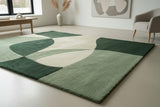 2x2 Ft Hand Tufted Wool Accent Rug in Green Black & White – Minimalist Soft Rug for Reading Nook, Study Corner & Compact Spaces
