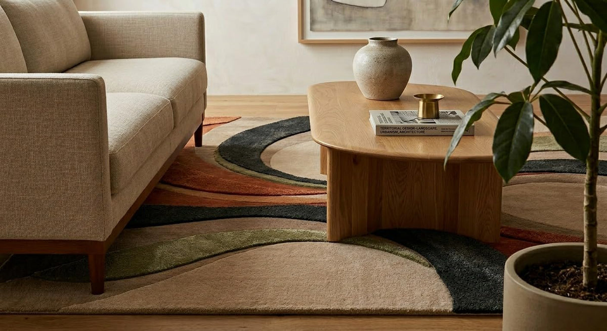 Hand Tufted Wool Oversized Area Rug Multicolor Swirl Pattern Luxury Decorative Carpet for Large Living Spaces & Designer Interiors – 9x12 Feet Rectangular