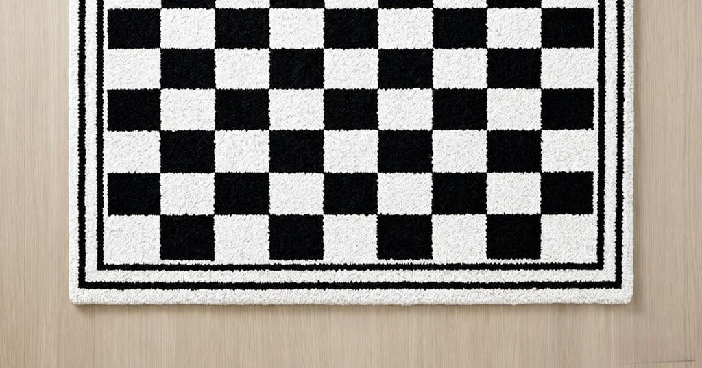 2x2 Feet Hand Tufted Wool Checkered Area Rug, Modern Geometric Pattern Checkerboard Carpet for Living Room, Office & Home Décor