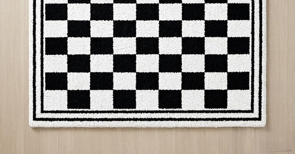 2x2 Feet Hand Tufted Wool Checkered Area Rug, Modern Geometric Pattern Checkerboard Carpet for Living Room, Office & Home Décor
