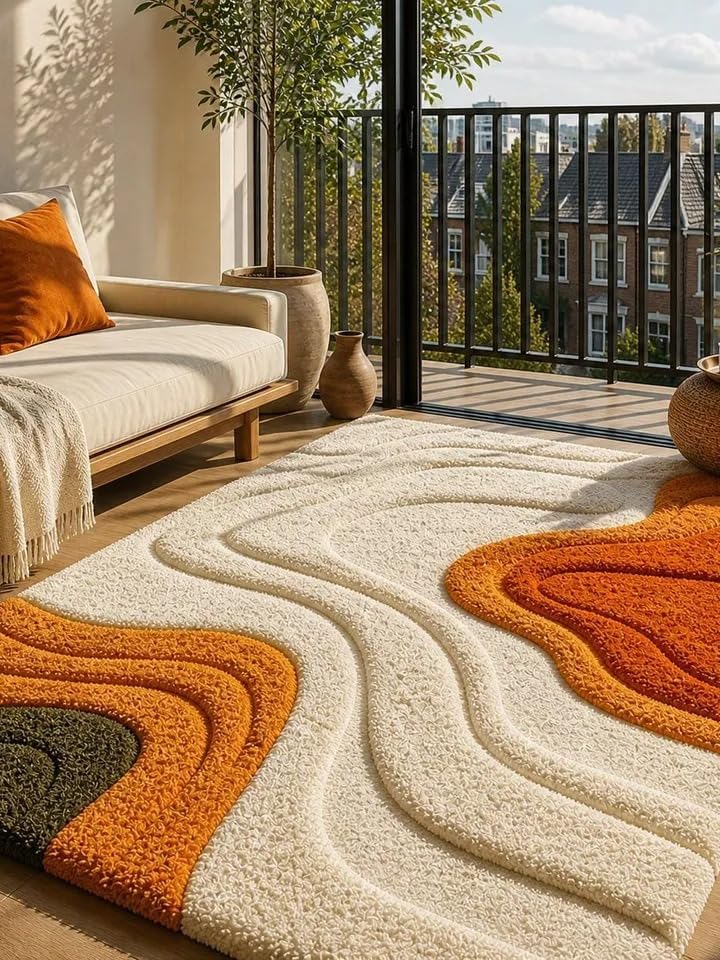 2'x2' Hand-Tufted Wool Rug | Abstract Geometric Plush Carpet for Living