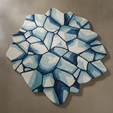 2x2 Feet Modern Abstract Ice Stone Shaped Hand-Tufted Wool Area Rug, Blue & Ivory Irregular Contemporary Artistic Carpet Living Room Lounge Home Decor