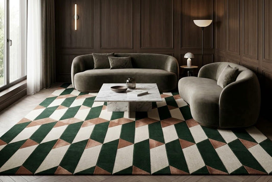 2x2 Feet Rectangular – Hand Tufted Multicolor Wool Accent Rug Geometric Tile Pattern Soft Durable Minimalist Carpet for Entryways, Bedside Corners, Reading Nooks & Modern Home Decor