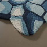 2x2 Feet Modern Abstract Ice Stone Shaped Hand-Tufted Wool Area Rug, Blue & Ivory Irregular Contemporary Artistic Carpet Living Room Lounge Home Decor