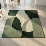 2x2 Ft Hand Tufted Wool Accent Rug in Green Black & White – Minimalist Soft Rug for Reading Nook, Study Corner & Compact Spaces