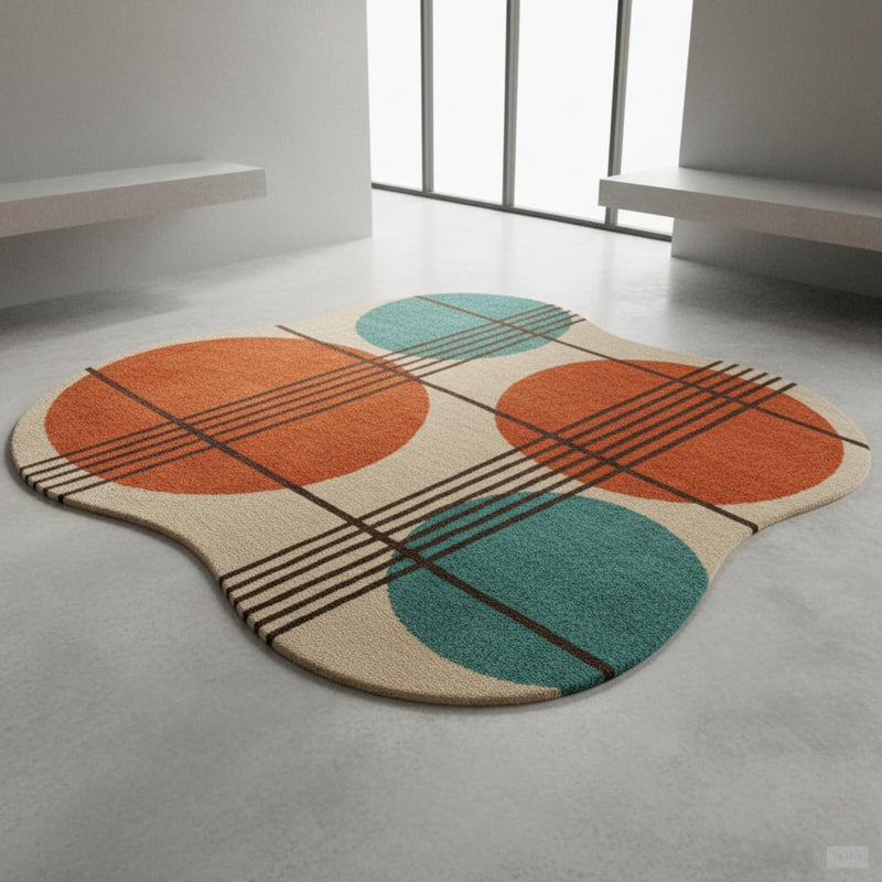 2x2 Feet Rectangular Hand Tufted Wool Accent Rug – Abstract Geometric Design Soft Cozy Mini Area Rug for Reading Nook, Study Corner & Compact Modern Decor