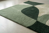 2x2 Ft Hand Tufted Wool Accent Rug in Green Black & White – Minimalist Soft Rug for Reading Nook, Study Corner & Compact Spaces